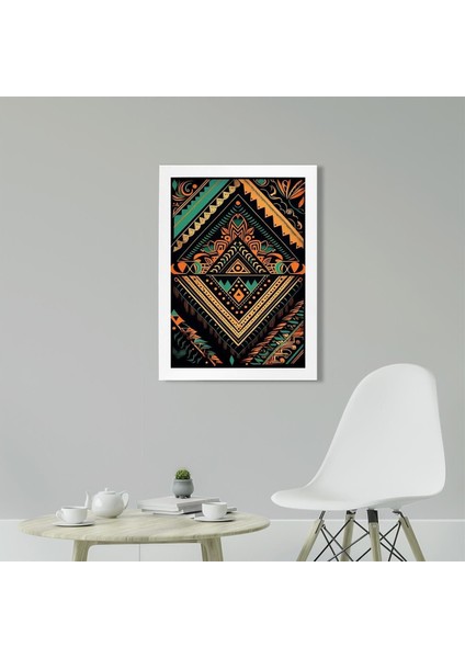 Afrikan Etnik Desen D14 Poster Tablo 21 x 30 cm - Beyaz Çerçeveli