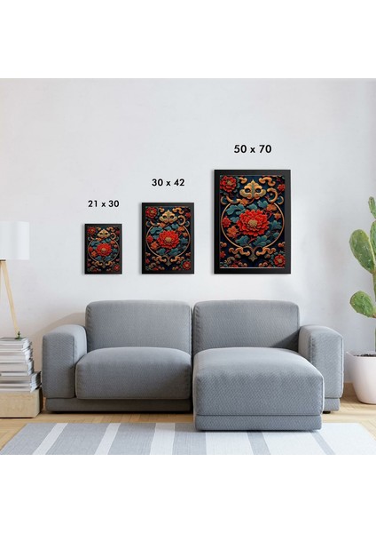 Çiçek Desen D4 Poster Tablo 21 x 30 cm - Siyah Çerçeveli