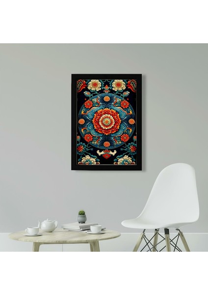 Uzak Doğu Etnik Desen D6 Poster Tablo 21 x 30 cm - Beyaz Çerçeveli