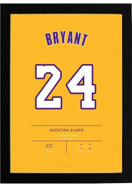 Kobe Bryant Jersey 24 21 x 30 cm - Beyaz Çerçeveli