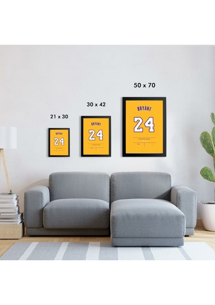 Kobe Bryant Jersey 24 21 x 30 cm - Beyaz Çerçeveli