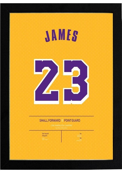 Lebron James Los Angeles Lakers Jersey 21 x 30 cm - Siyah Çerçeveli