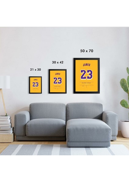 Lebron James Los Angeles Lakers Jersey 21 x 30 cm - Siyah Çerçeveli