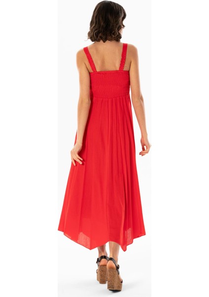 Askılı Vual Emel Uzun Yazlık Elbise Kırmızı Krmz fiyatları