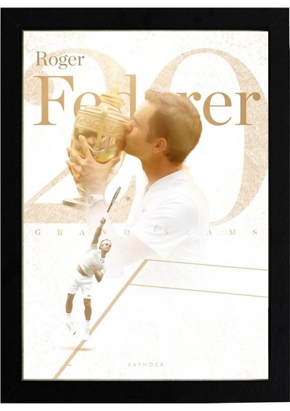 Roger Federer 20, Tenis Poster Tablo 21 x 30 cm - Beyaz Çerçeveli