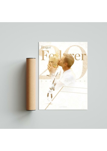 Roger Federer 20, Tenis Poster Tablo 21 x 30 cm - Beyaz Çerçeveli