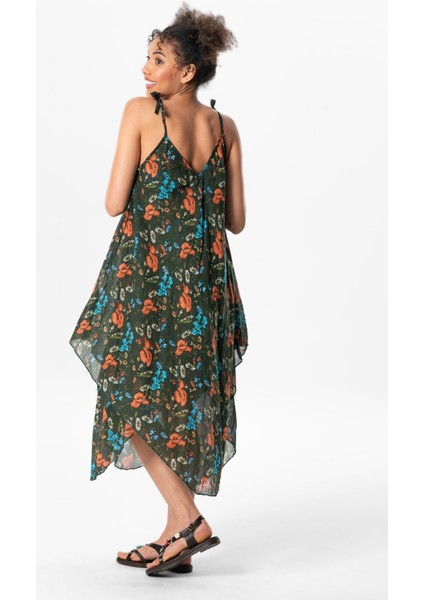 Askılı Vual Afrodit Midi Boy Yazlık Elbise Koyu Yeşil 6161 fiyatları