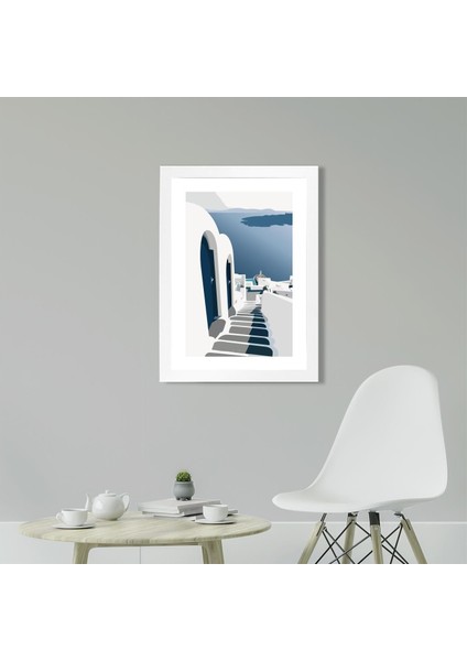 Minimal Mykonos Poster Tablo 21 x 30 cm - Siyah Çerçeveli