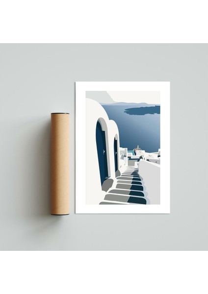 Minimal Mykonos Poster Tablo 21 x 30 cm - Siyah Çerçeveli