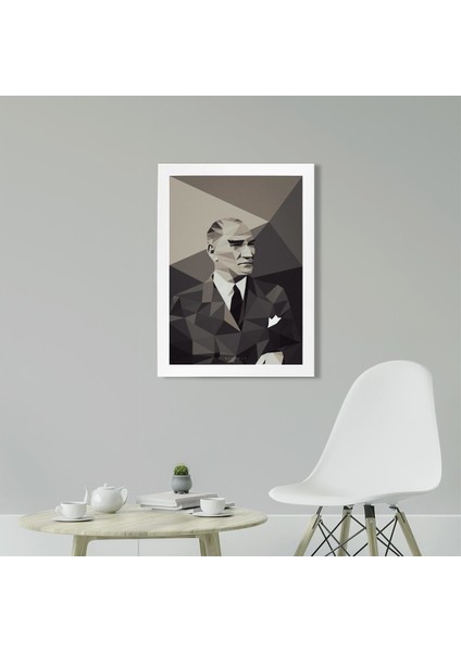 Atatürk Poster Tablo 21 x 30 cm - Beyaz Çerçeveli