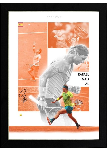 Rafael Nadal, Tenis Poster Tablo 21 x 30 cm - Siyah Çerçeveli