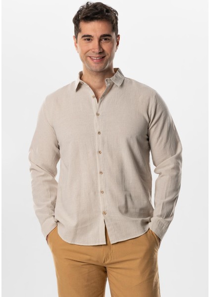 Uzun Kol Poplin Akdeniz Erkek Yazlık Gömlek Taş Tas