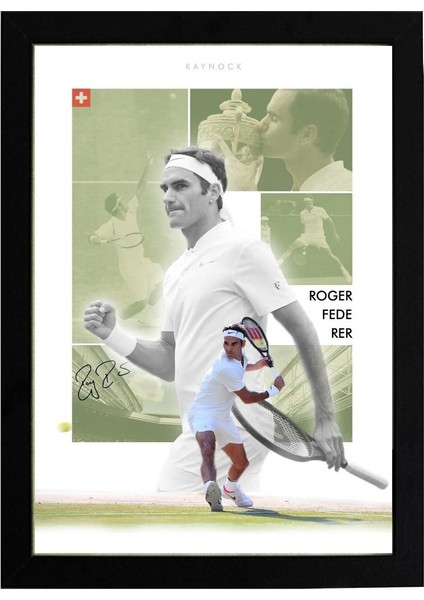 Roger Federer, Tenis Poster Tablo 21 x 30 cm - Siyah Çerçeveli