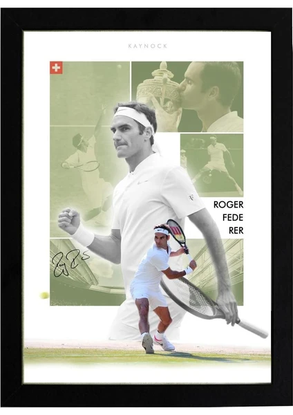 Roger Federer, Tenis Poster Tablo 21 x 30 cm  - Siyah Çerçeveli