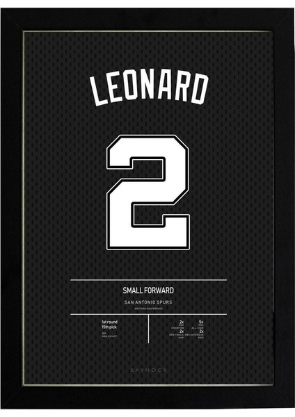 Kawhi Leonard Jersey 21 x 30 cm - Siyah Çerçeveli