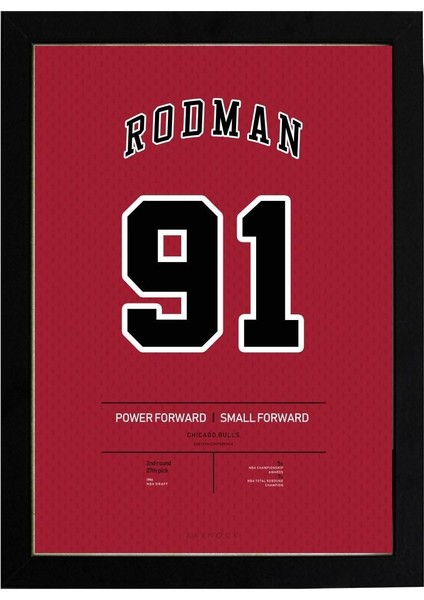 Dennis Rodman Jersey 21 x 30 cm - Beyaz Çerçeveli