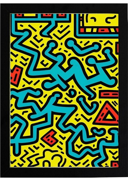 Keith Haring Style Minimal D22 Poster Tablo 21 x 30 cm - Beyaz Çerçeveli