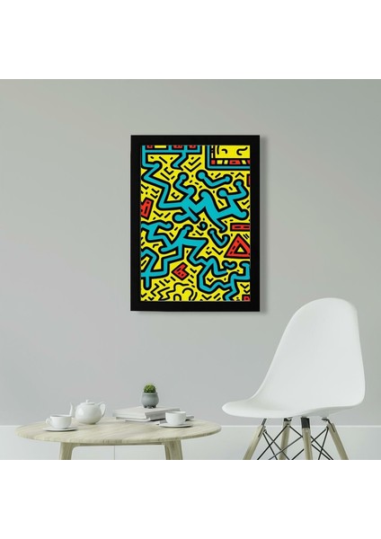 Keith Haring Style Minimal D22 Poster Tablo 21 x 30 cm - Beyaz Çerçeveli