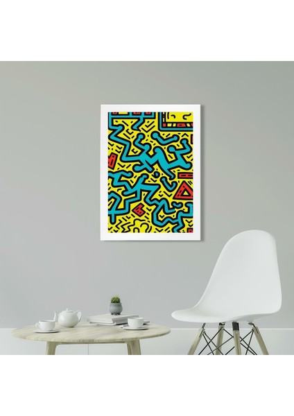 Keith Haring Style Minimal D22 Poster Tablo 21 x 30 cm - Beyaz Çerçeveli