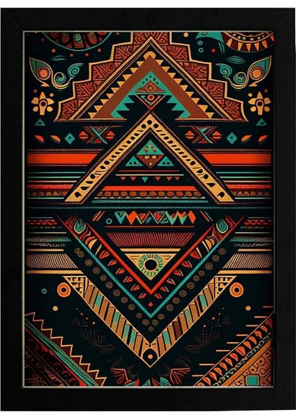 Afrikan Etnik Desen D18 Poster Tablo 21 x 30 cm - Beyaz Çerçeveli