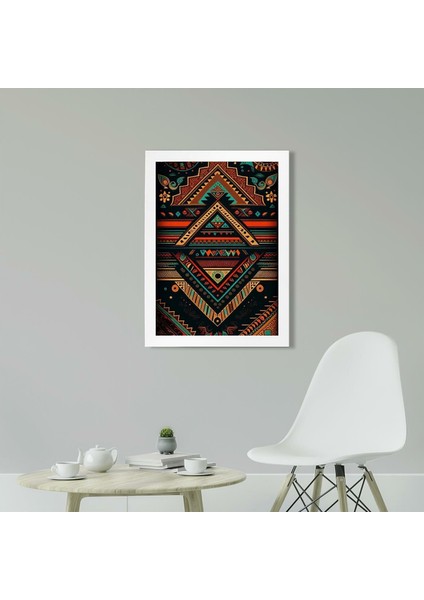 Afrikan Etnik Desen D18 Poster Tablo 21 x 30 cm - Beyaz Çerçeveli