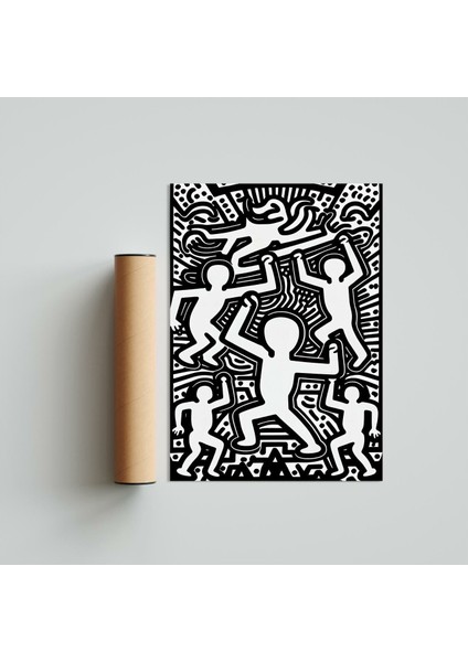 Keith Haring Style Minimal D20 Poster Tablo 21 x 30 cm - Siyah Çerçeveli