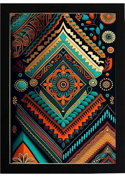 Afrikan Etnik Desen D13 Poster Tablo 21 x 30 cm - Siyah Çerçeveli