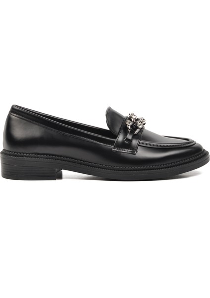 418066 Siyah Taşlı Kadın Loafer Ayakkabı