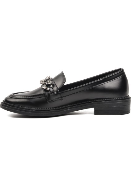418066 Siyah Taşlı Kadın Loafer Ayakkabı
