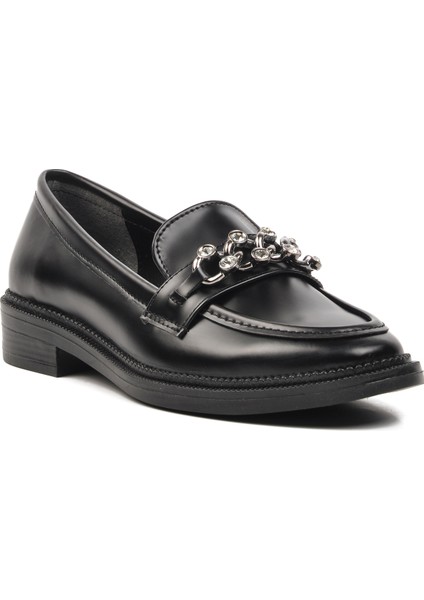 418066 Siyah Taşlı Kadın Loafer Ayakkabı