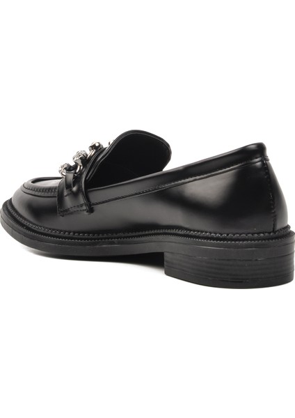 418066 Siyah Taşlı Kadın Loafer Ayakkabı
