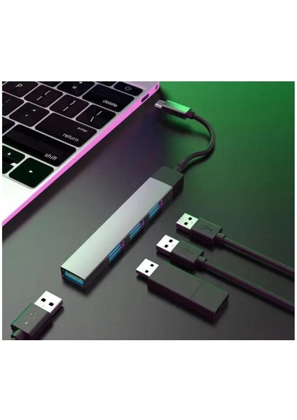 2228 Type-C To USB Hub 4 Port Çoklayıcı Macbook ile Uyumlu Çoğaltıcı Ping