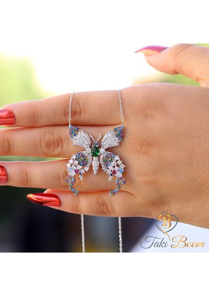 Renkli Taşlı Kelebek Gümüş Kolye indirimleri
