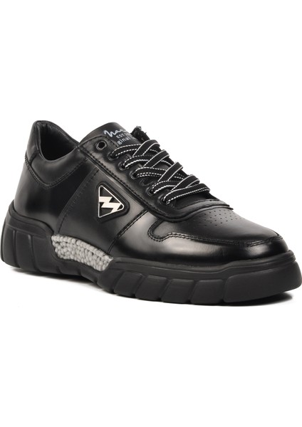 152-19503 Siyah Deri Kadın Sneaker