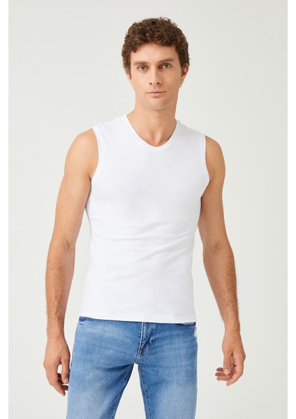 Erkek Pamuklu Süprem Penye Slim Fit V- Yaka Kolsuz Likralı Üst 6'lı - 1015 fiyatları