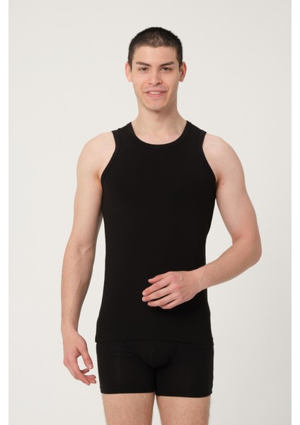 Erkek Pamuklu Süprem Penye Slim Fit Halter Yaka Likralı Atlet 2'li - 1019