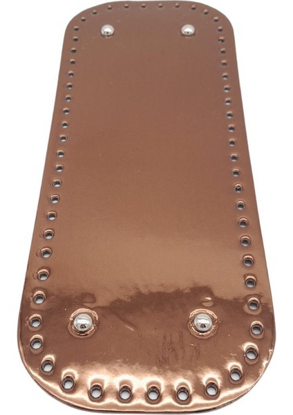 Parlak Rugan Deri 32X12 cm Dikdörtgen Çanta Tabanı Bakır Renk Gümüş Metalli