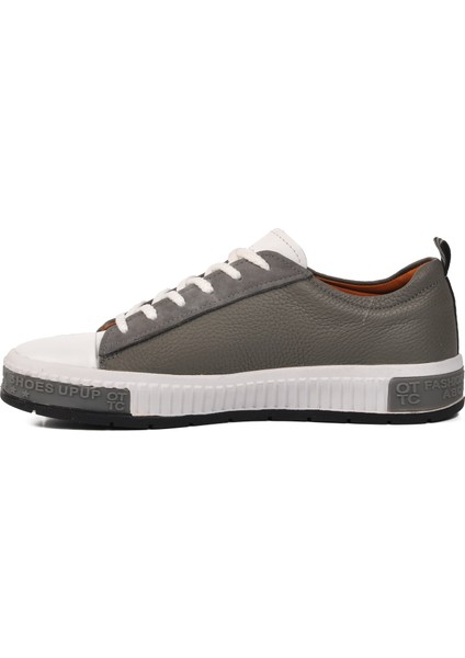 152-15076 Gri-Beyaz  Deri Erkek Sneaker