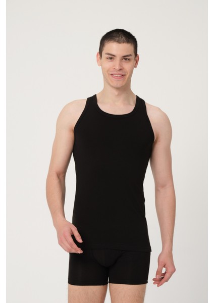 Erkek Pamuklu Süprem Penye Slim Fit Halter Yaka Sporcu Likralı Atlet - 1003