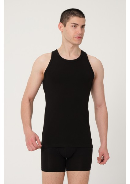 Erkek Pamuklu Süprem Penye Slim Fit Halter Yaka Sporcu Likralı Atlet - 1004