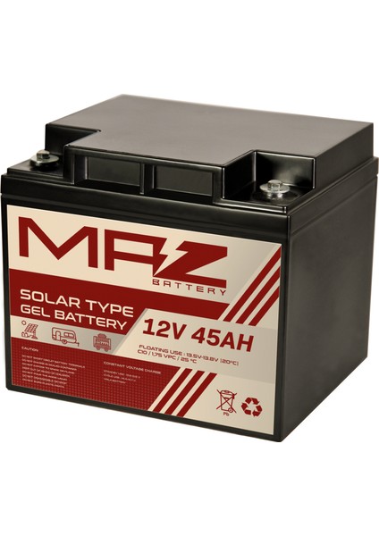 12 Volt 45 Amper Solar Jel Akü 12V 45AH (Yeni Üretim)