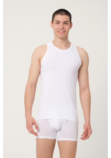 Erkek Pamuklu Süprem Penye Slim Fit Halter Yaka Sporcu Likralı Atlet 2'li - 1004