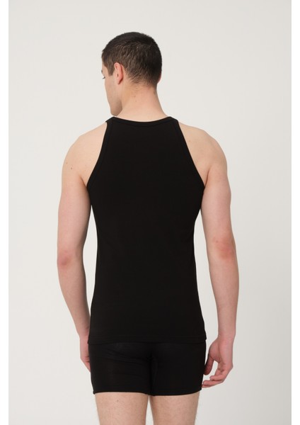 Erkek Pamuklu Süprem Penye Slim Fit Halter Yaka Sporcu Likralı Atlet 2'li - 1005