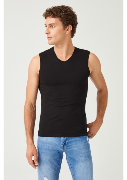 Erkek Pamuklu Süprem Penye Slim Fit V- Yaka Kolsuz Likralı Üst 6'lı - 1015 fiyatları