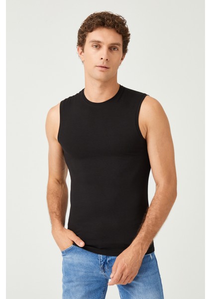 Erkek Pamuklu Süprem Penye Slim Fit Sıfır Yaka Kolsuz Likralı Üst - 1014