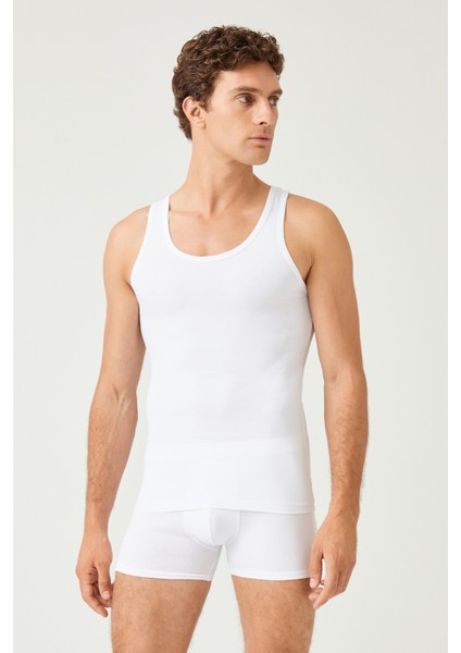 Erkek Pamuklu Süprem Penye Slim Fit Likralı Atlet 2'li - 1002