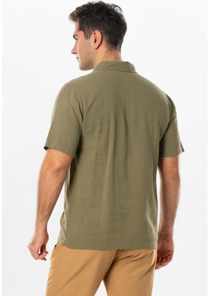 Violet Kısa Kol Foça Düğmeli Erkek Yazlık Tshirt Haki Hk