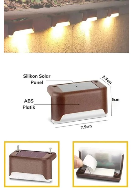 Solar Güneş Enerjili Köşebent Merdiven Veranda Bahçe LED Lamba Tekli Dekor Bahçe Aydınlatma 1 Adet DG-998