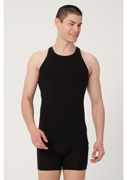 Erkek Pamuklu Süprem Penye Slim Fit Halter Yaka Sporcu Likralı Atlet 6'lı - 1005