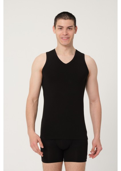 Erkek Pamuklu Süprem Penye Slim Fit V-Yaka Kolsuz Likralı Atlet - 1017